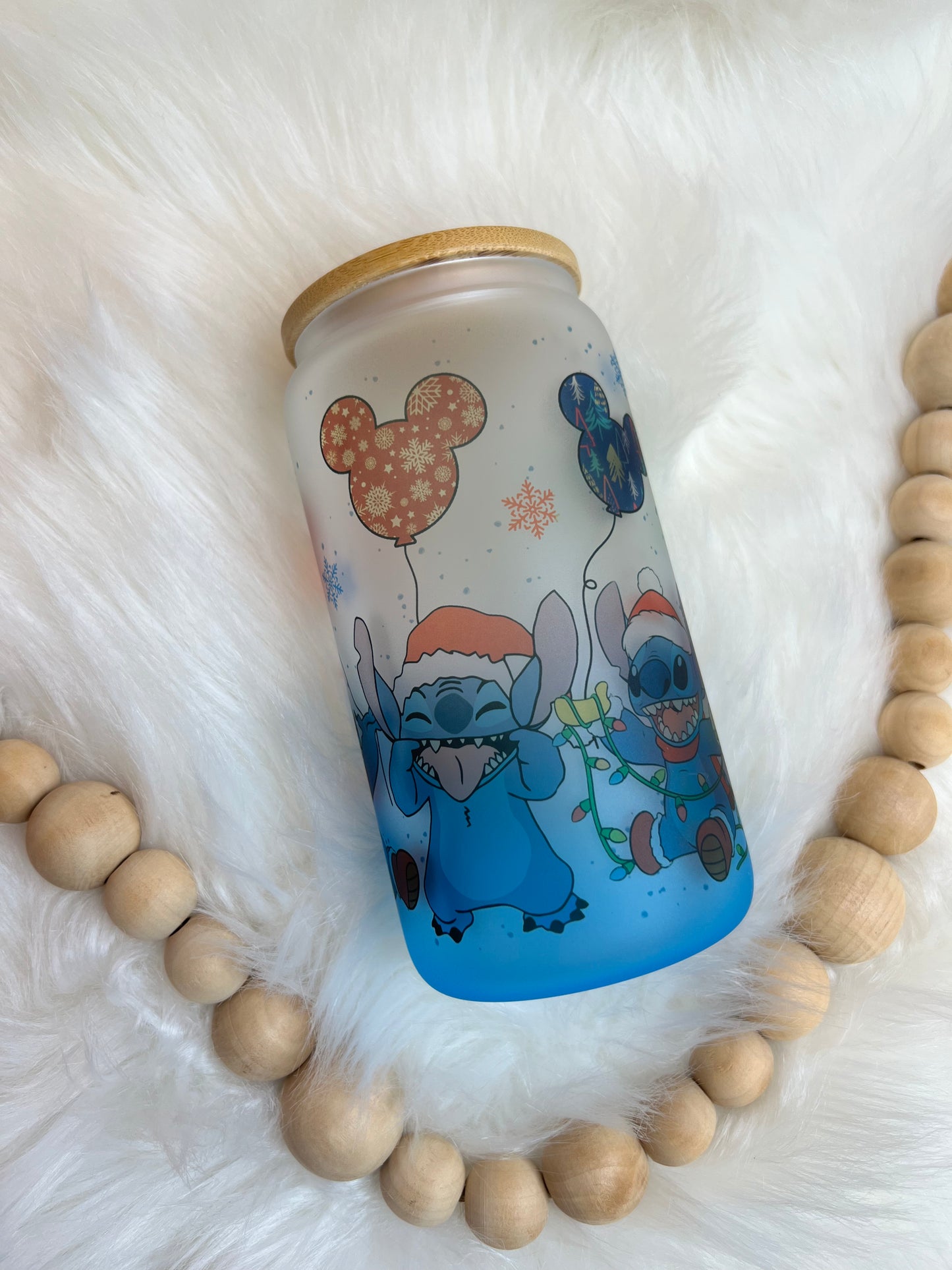 Cute Santa Stitch Glass