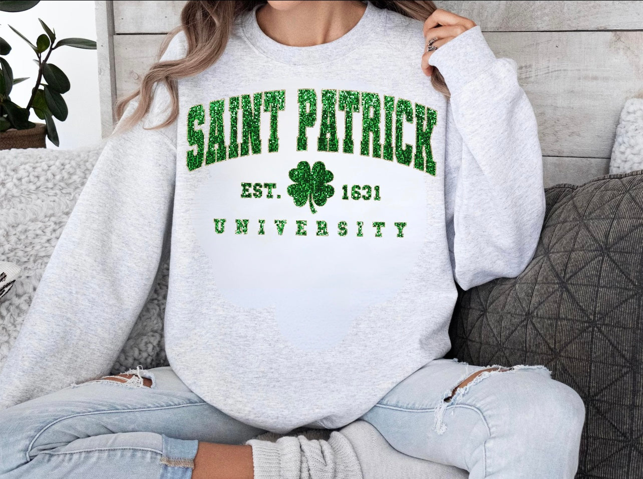 Saint Patrick University Faux Glitter Crewneck šāØ