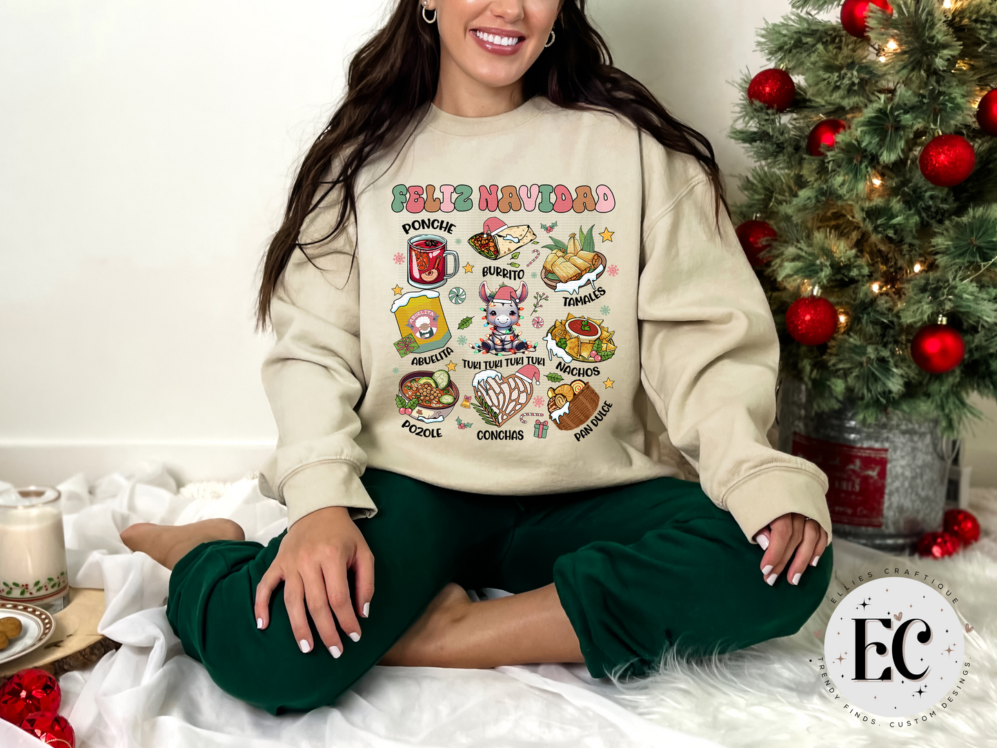 🎄 FELIZ NAVIDAD – Latina Holiday Foodie Crewneck 🍲✨