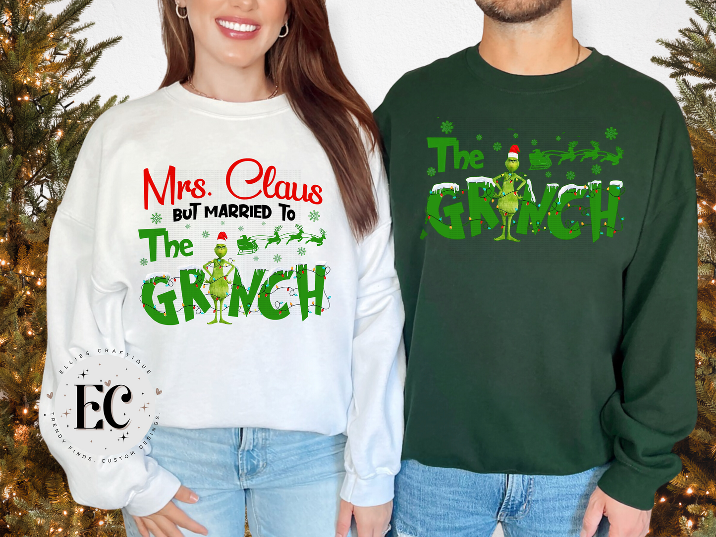 🎄 Couples Holiday Crewnecks – Mrs. Claus But Married to That Green Guy 💚😂
