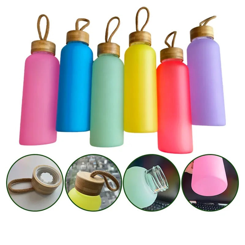 20oz Glass Water Bottles with Bamboo Top