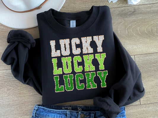 Lucky Lucky Lucky Faux Glitter Crewneck 🍀✨